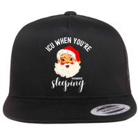 ICU When You're Sleeping Funny ICU Nurse Christmas Santa Flat Bill Trucker Hat