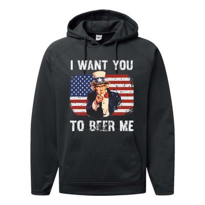 I Want You To Beer Me Funny Patriotic Usa Performance Fleece Hoodie