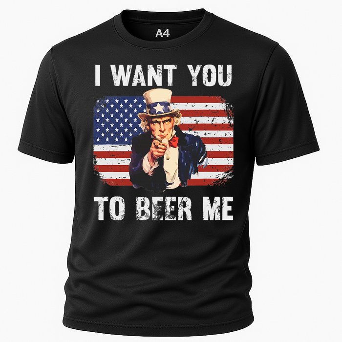 I Want You To Beer Me Funny Patriotic Usa Cooling Performance Crew T-Shirt