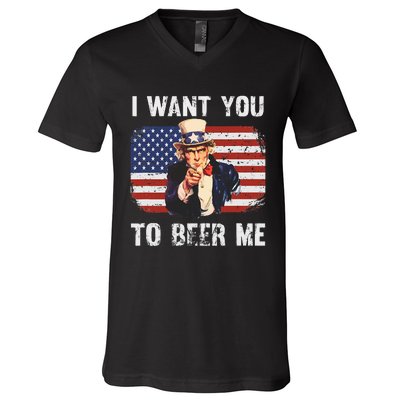 I Want You To Beer Me Funny Patriotic Usa V-Neck T-Shirt