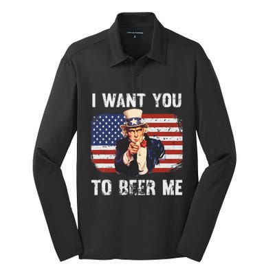 I Want You To Beer Me Funny Patriotic Usa Silk Touch Performance Long Sleeve Polo