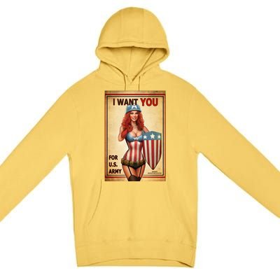 I Want You For US Army Female America Premium Pullover Hoodie