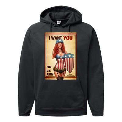 I Want You For US Army Female America Performance Fleece Hoodie