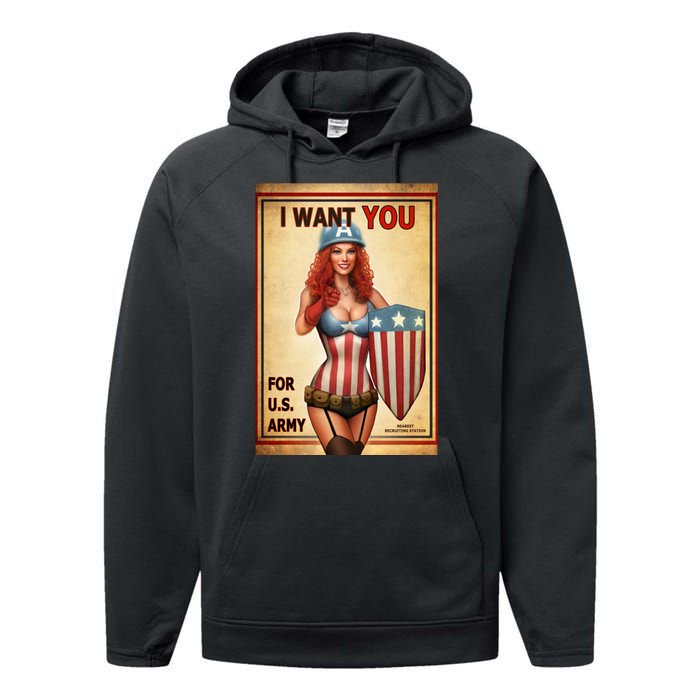 I Want You For US Army Female America Performance Fleece Hoodie