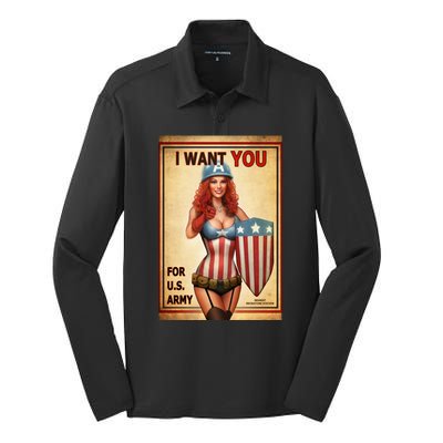 I Want You For US Army Female America Silk Touch Performance Long Sleeve Polo