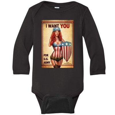 I Want You For US Army Female America Baby Long Sleeve Bodysuit