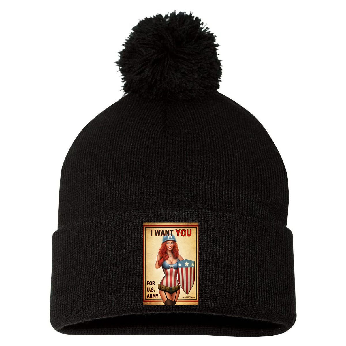 I Want You For US Army Female America Pom Pom 12in Knit Beanie