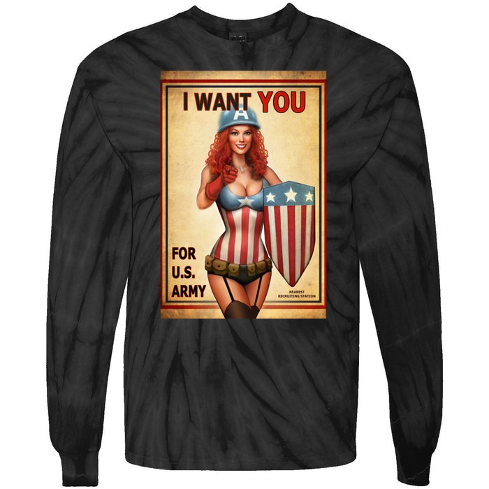 I Want You For US Army Female America Tie-Dye Long Sleeve Shirt