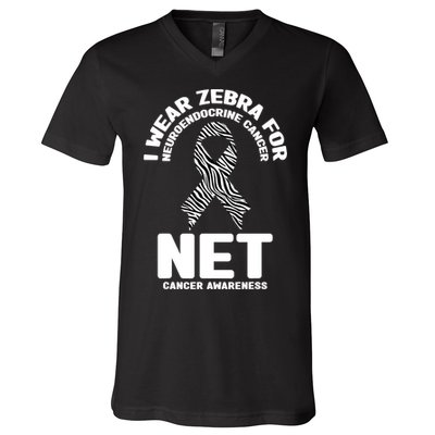 I Wear Zebra for Neuroendocrine Cancer Awareness NET Cancer V-Neck T-Shirt