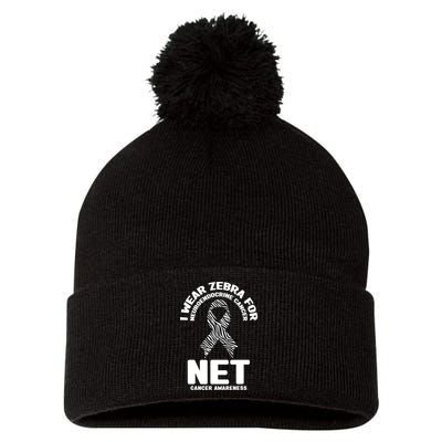 I Wear Zebra for Neuroendocrine Cancer Awareness NET Cancer Pom Pom 12in Knit Beanie