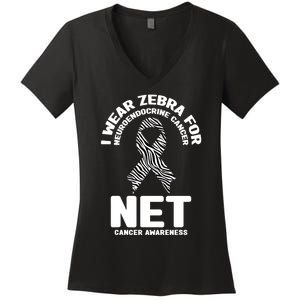 I Wear Zebra for Neuroendocrine Cancer Awareness NET Cancer Women's V-Neck T-Shirt