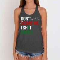 Inappropriate Xmas DonT Scare Me I Shit Easily Embarrassing Women's Knotted Racerback Tank