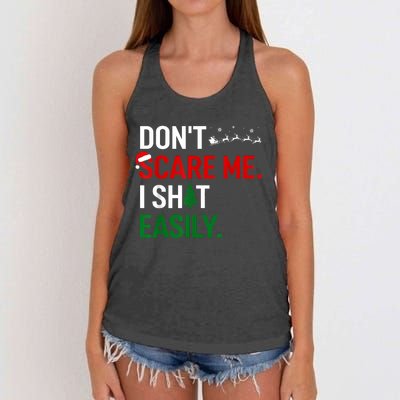 Inappropriate Xmas DonT Scare Me I Shit Easily Embarrassing Women's Knotted Racerback Tank