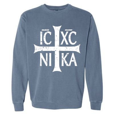 Ic Xc Nika Cross Christogram Orthodox Christian Garment-Dyed Sweatshirt