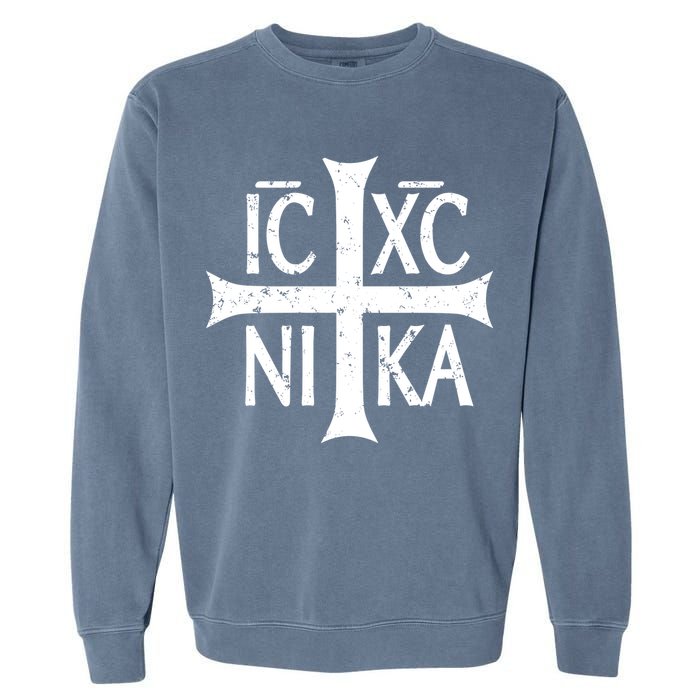 Ic Xc Nika Cross Christogram Orthodox Christian Garment-Dyed Sweatshirt
