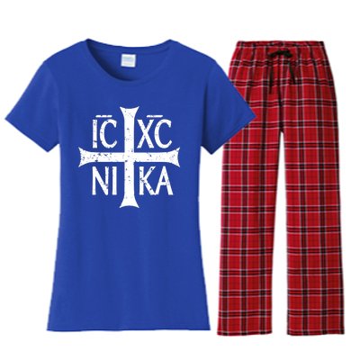 Ic Xc Nika Cross Christogram Orthodox Christian Women's Flannel Pajama Set