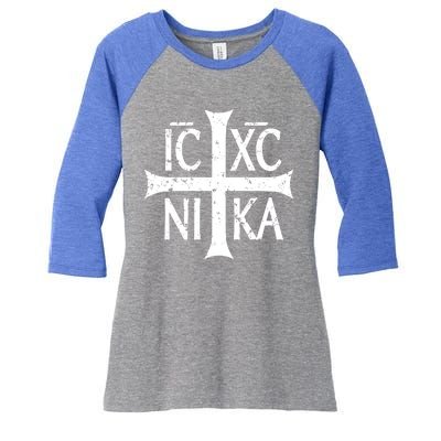 Ic Xc Nika Cross Christogram Orthodox Christian Women's Tri-Blend 3/4-Sleeve Raglan Shirt