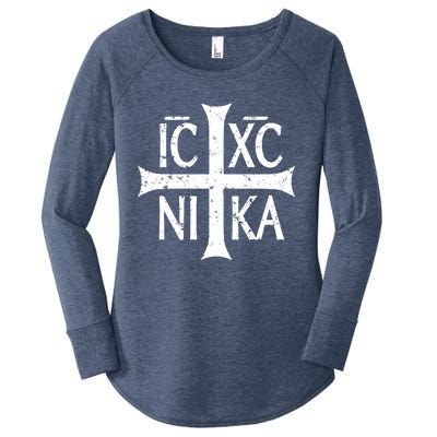 Ic Xc Nika Cross Christogram Orthodox Christian Women's Perfect Tri Tunic Long Sleeve Shirt