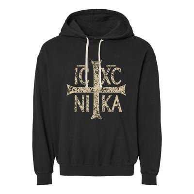 Ic Xc Nika Cross Christogram Orthodox Christian Garment-Dyed Fleece Hoodie