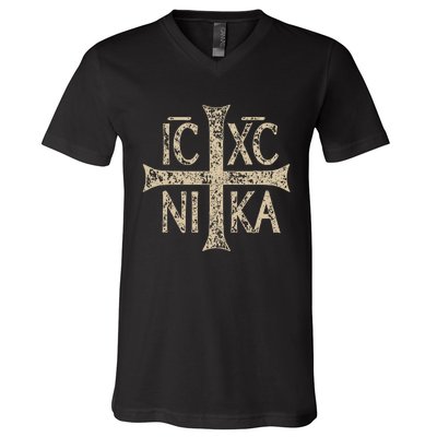 Ic Xc Nika Cross Christogram Orthodox Christian V-Neck T-Shirt