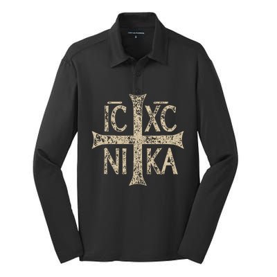 Ic Xc Nika Cross Christogram Orthodox Christian Silk Touch Performance Long Sleeve Polo