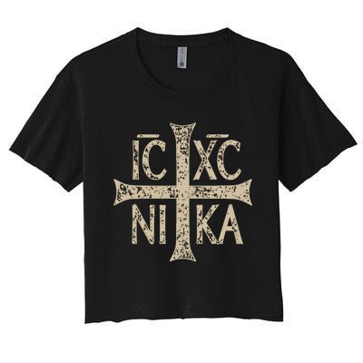 Ic Xc Nika Cross Christogram Orthodox Christian Women's Crop Top Tee