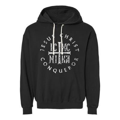 Ic Xc Nika Cross Christogram Orthodox Christian Garment-Dyed Fleece Hoodie