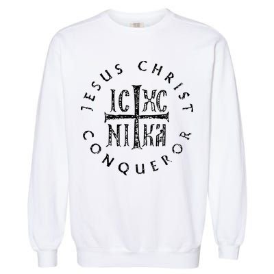 Ic Xc Nika Cross Christogram Orthodox Christian Garment-Dyed Sweatshirt