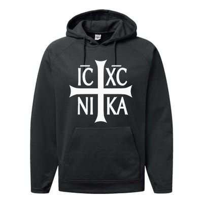 Ic Xc Nika Cross Eastern Christian Greek Performance Fleece Hoodie