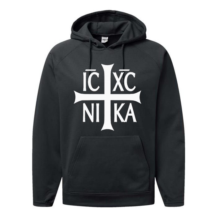 Ic Xc Nika Cross Eastern Christian Greek Performance Fleece Hoodie