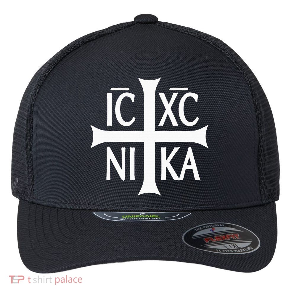 Ic Xc Nika Cross Eastern Christian Greek Flexfit Unipanel Trucker Cap