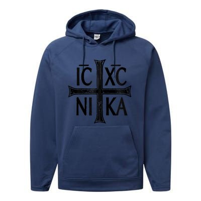 IC XC NIKA Cross Orthodox Eastern Christianity Christogram Performance Fleece Hoodie