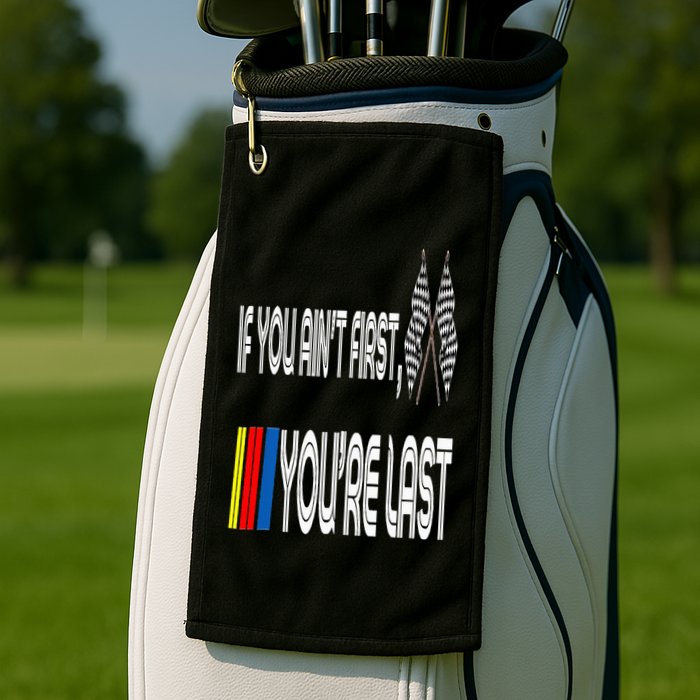 If You Ain't First You're Last Funny Motor Racer Gift Golf Towel