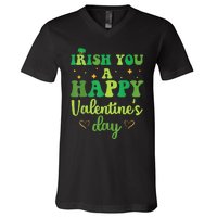 Irish You A Happy Valentine's Day Green Holiday V-Neck T-Shirt