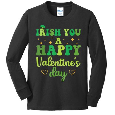 Irish You A Happy Valentine's Day Green Holiday Kids Long Sleeve Shirt