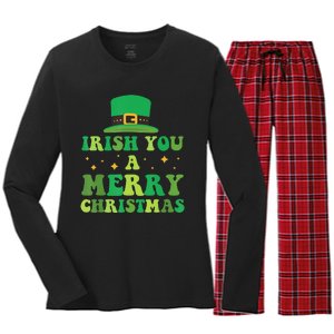 Irish You A Merry Christmas Holiday Women's Long Sleeve Flannel Pajama Set 