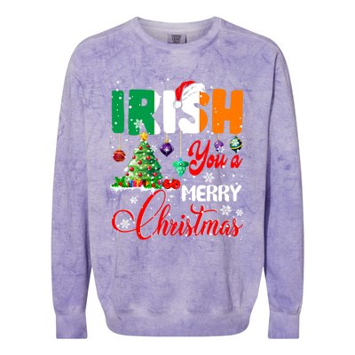 Irish You A Merry Christmas Santa Irish Flag Christmas Tree Funny Gift Colorblast Crewneck Sweatshirt