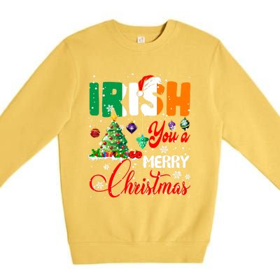 Irish You A Merry Christmas Santa Irish Flag Christmas Tree Funny Gift Premium Crewneck Sweatshirt