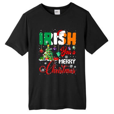 Irish You A Merry Christmas Santa Irish Flag Christmas Tree Funny Gift Tall Fusion ChromaSoft Performance T-Shirt