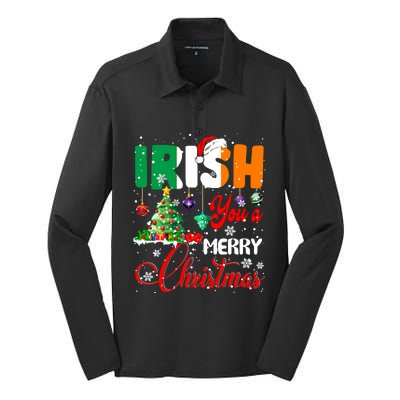 Irish You A Merry Christmas Santa Irish Flag Christmas Tree Funny Gift Silk Touch Performance Long Sleeve Polo