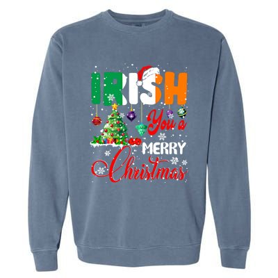 Irish You A Merry Christmas Santa Irish Flag Christmas Tree Funny Gift Garment-Dyed Sweatshirt