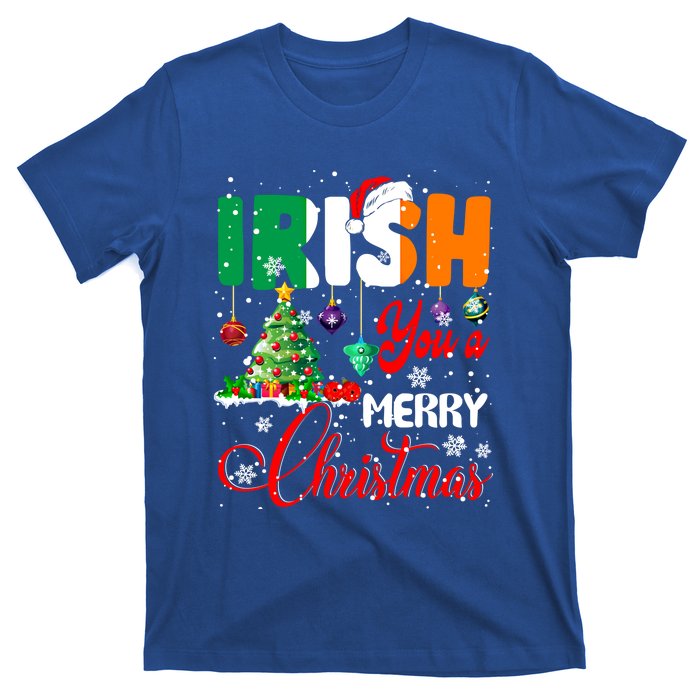 Irish You A Merry Christmas Santa Irish Flag Christmas Tree Funny Gift T-Shirt