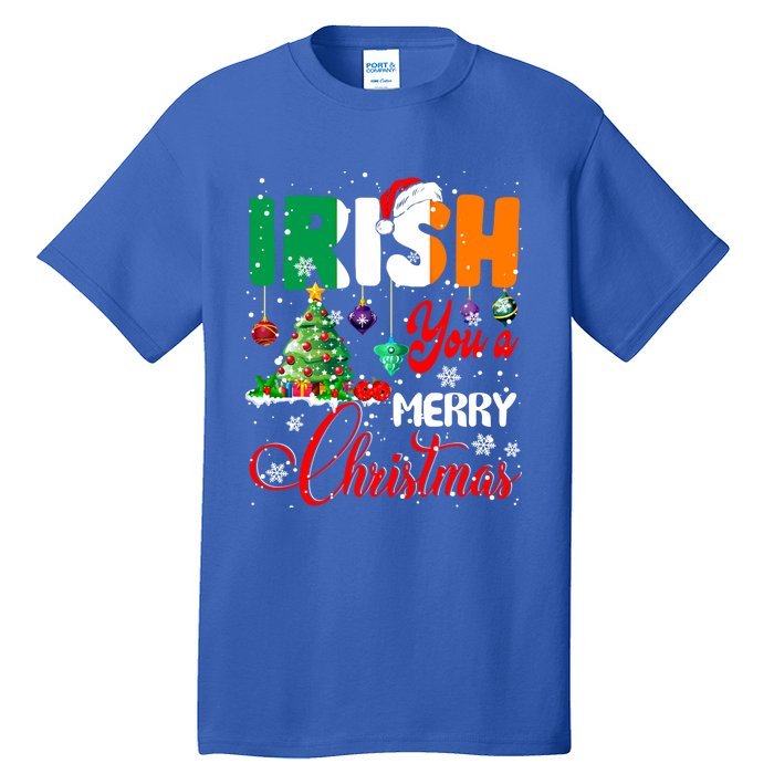 Irish You A Merry Christmas Santa Irish Flag Christmas Tree Funny Gift Tall T-Shirt