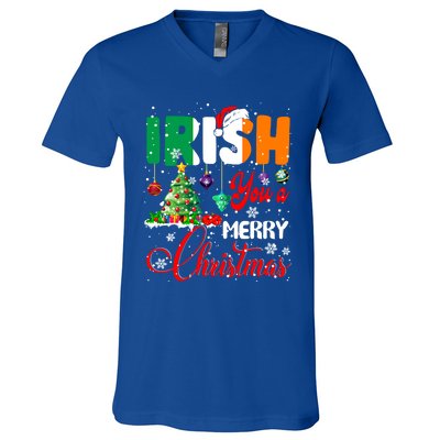 Irish You A Merry Christmas Santa Irish Flag Christmas Tree Funny Gift V-Neck T-Shirt