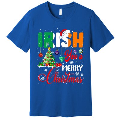 Irish You A Merry Christmas Santa Irish Flag Christmas Tree Funny Gift Premium T-Shirt