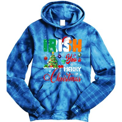 Irish You A Merry Christmas Santa Irish Flag Christmas Tree Funny Gift Tie Dye Hoodie