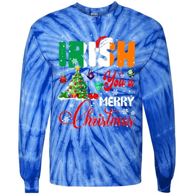 Irish You A Merry Christmas Santa Irish Flag Christmas Tree Funny Gift Tie-Dye Long Sleeve Shirt