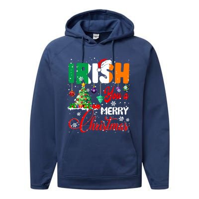 Irish You A Merry Christmas Santa Irish Flag Christmas Tree Funny Gift Performance Fleece Hoodie