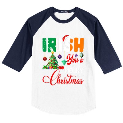 Irish You A Merry Christmas Santa Irish Flag Christmas Tree Funny Gift Baseball Sleeve Shirt