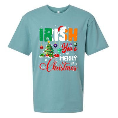 Irish You A Merry Christmas Santa Irish Flag Christmas Tree Funny Gift Sueded Cloud Jersey T-Shirt